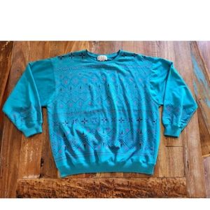 Blast Vintage Womens IX Blue/Pink/Purple Geometric Pullover Long Sleeve  Sweater